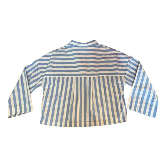 Kule The Keaton Crop Button Down Shirt white & sky blue size small - Picture 9 of 14